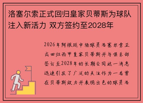洛塞尔索正式回归皇家贝蒂斯为球队注入新活力 双方签约至2028年